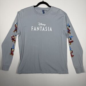 Disney Fantasia Shirt Men’s Large Gray Tee Mickey Long Sleeve Spell Out Retro